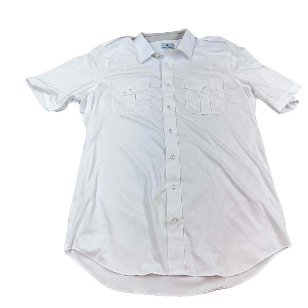 A Cut Above Brooks Pilot Uniform Shirt Mens 17 Tall White Short Sleeve Epaulet